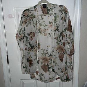Cute floral print embroidered trimming cardigan